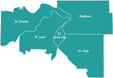 Map of WellFirst Health Service area in Missouri and Illinois.